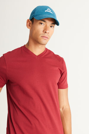 Men'S Claret Red Slim Fit Slim Fit V-Neck Cotton V-Neck Short Sleeved T-Shirt