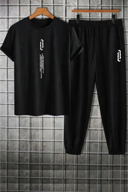 Men'S Black Vertical Oversize Tracksuit T-Shirt Set