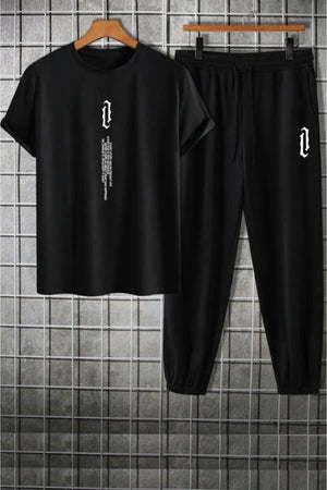 Men'S Black Vertical Oversize Tracksuit T-Shirt Set