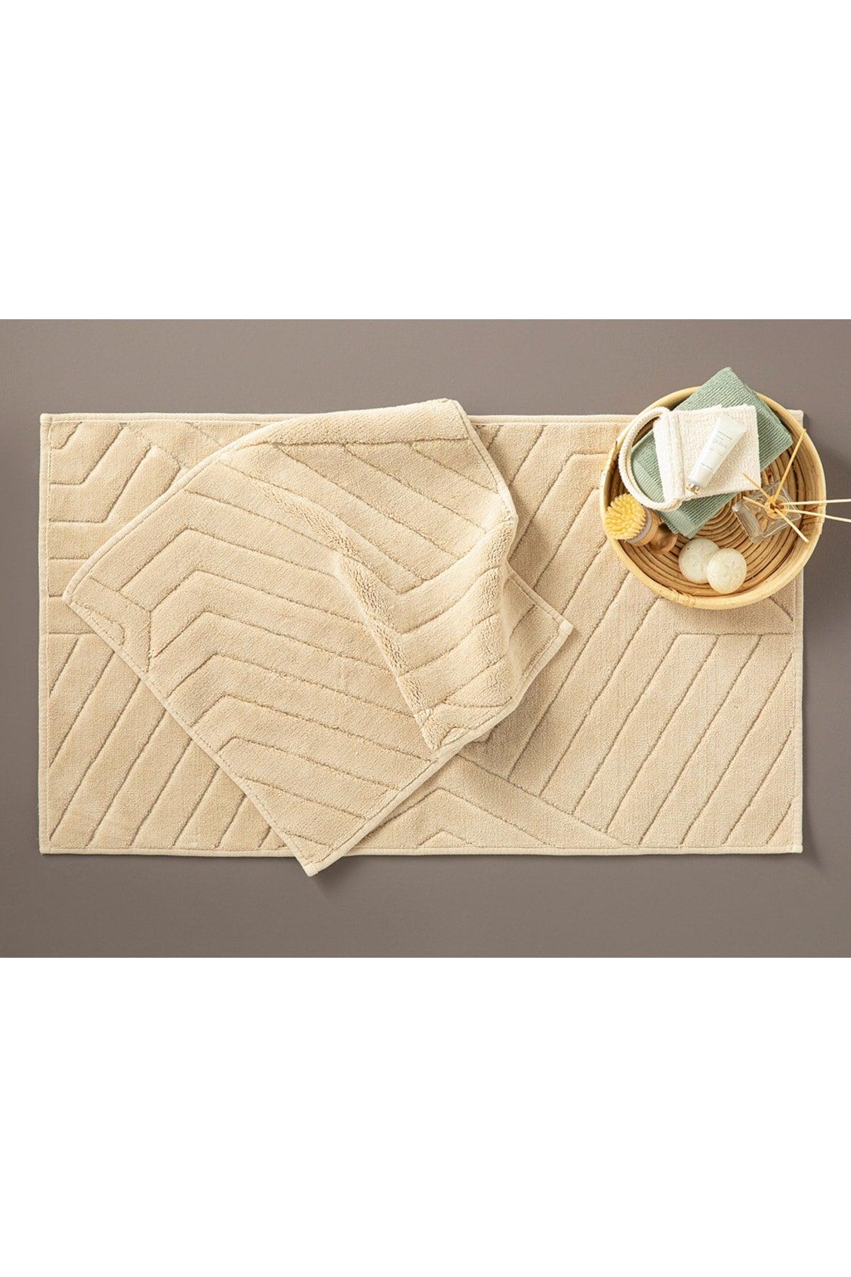 Wavy Cotton Bath Mat Set 60x100 Cm 60x50 Cm Beige - Swordslife