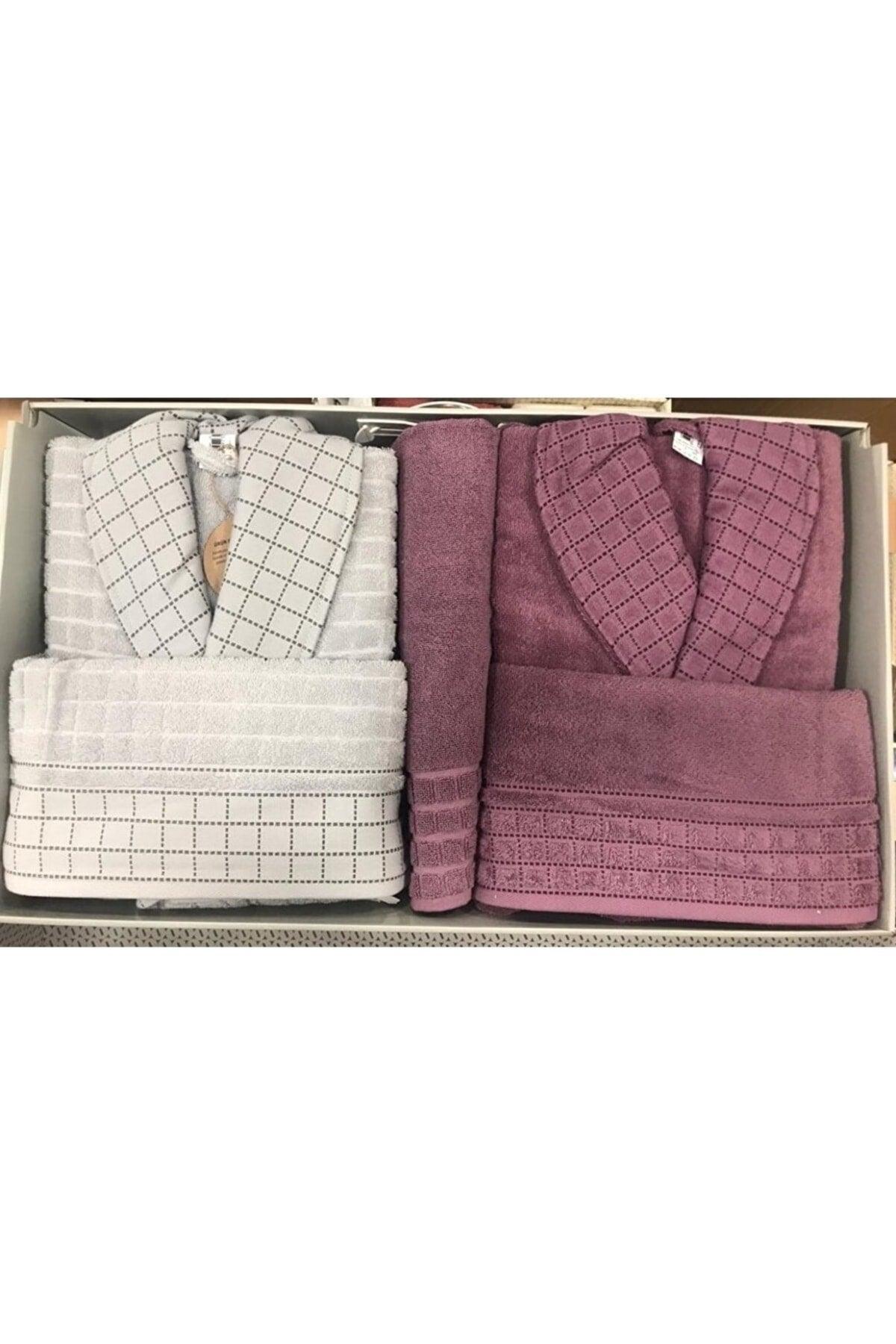 Graph Happy Family Bathrobe Set Plum - Gray - Swordslife