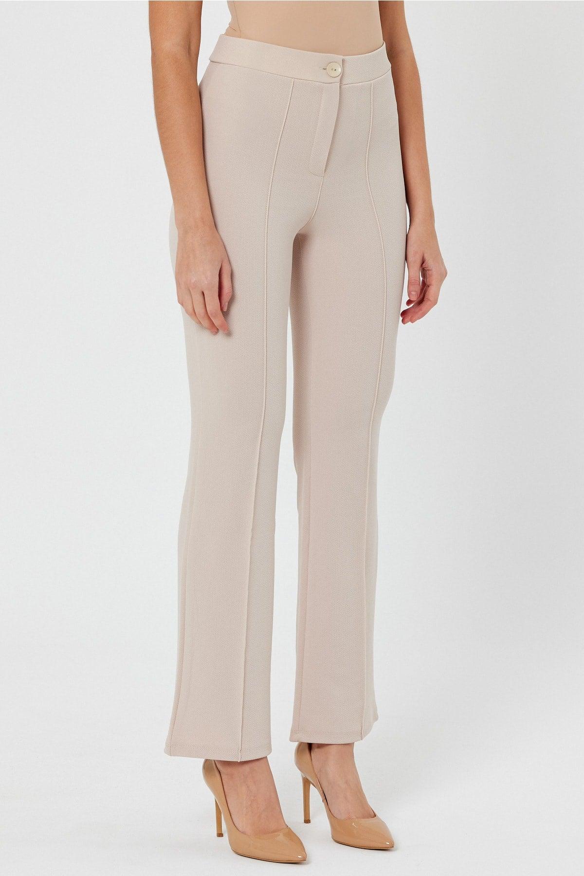 Women's Cream High-Waist Gatherer Bell-Length Palazzo Trousers - Swordslife