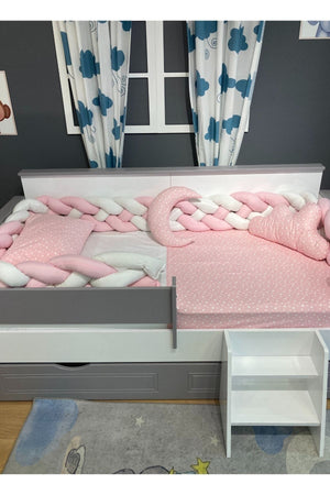 Venus Pink 4-Piece Bedding Set With Knitted Edges, Suitable For 90X190Cm Baby Child Montessori Bedstead, Girl
