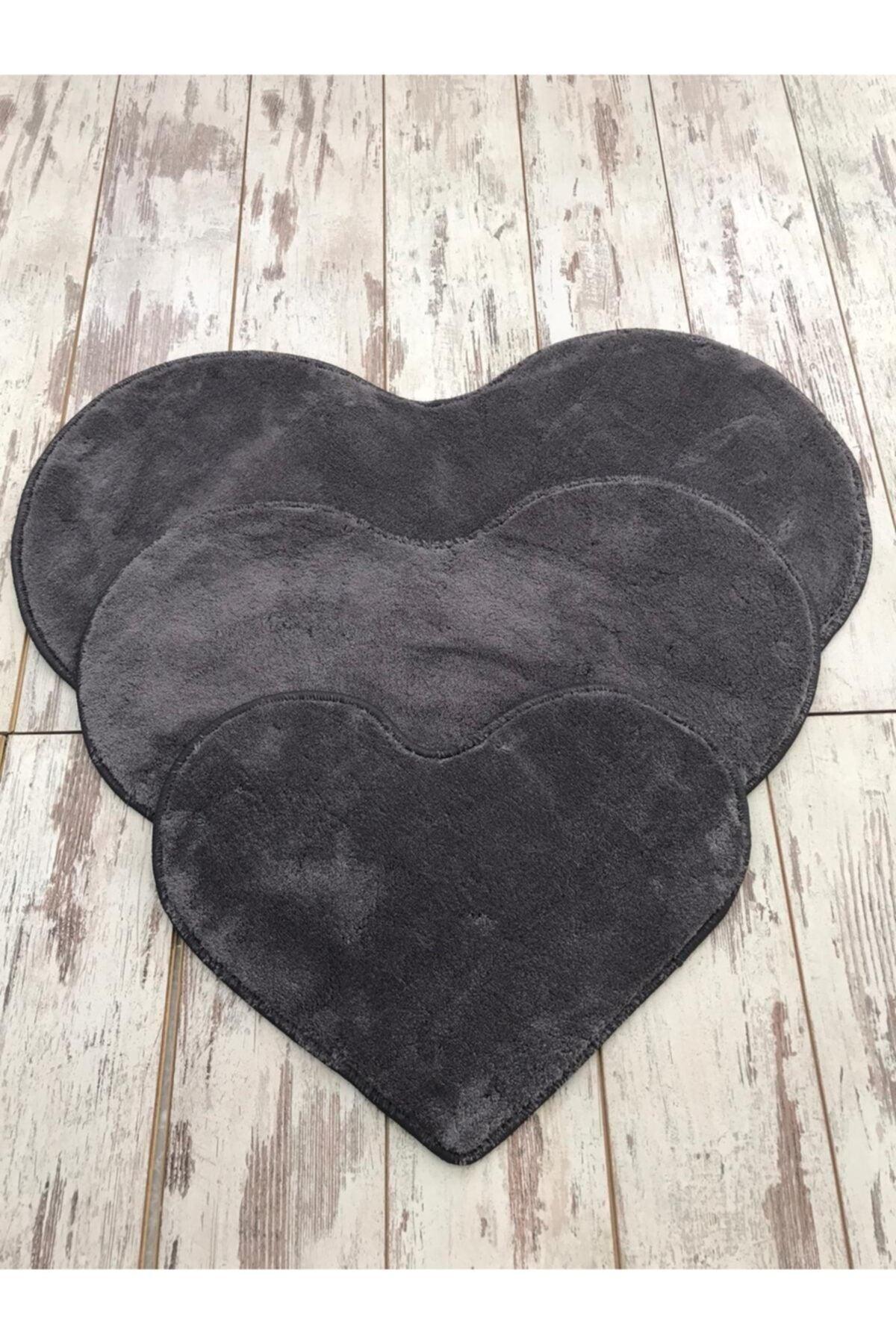 Heart Anthracite 3 Pcs Bathroom Carpet Mat Set Non-Slip Pufidik Closet Set - Swordslife