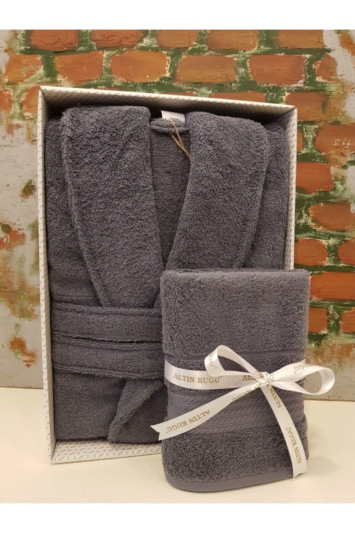 Trendy Salyaka Bathrobe + Head Towel- Dark Gray - Swordslife