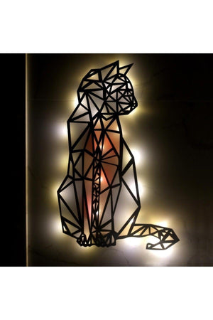 Epoxy Geometric Wooden Cat Wall Decor Night Light Gray Orange 60 Cm - Swordslife