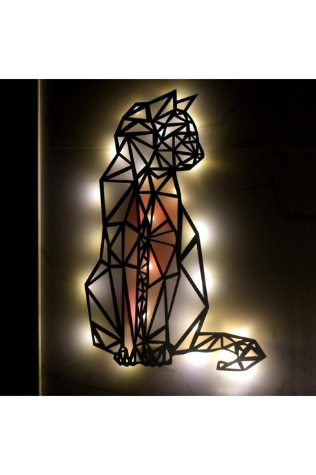 Epoxy Geometric Wooden Cat Wall Decor Night Light Gray Orange 60 Cm - Swordslife