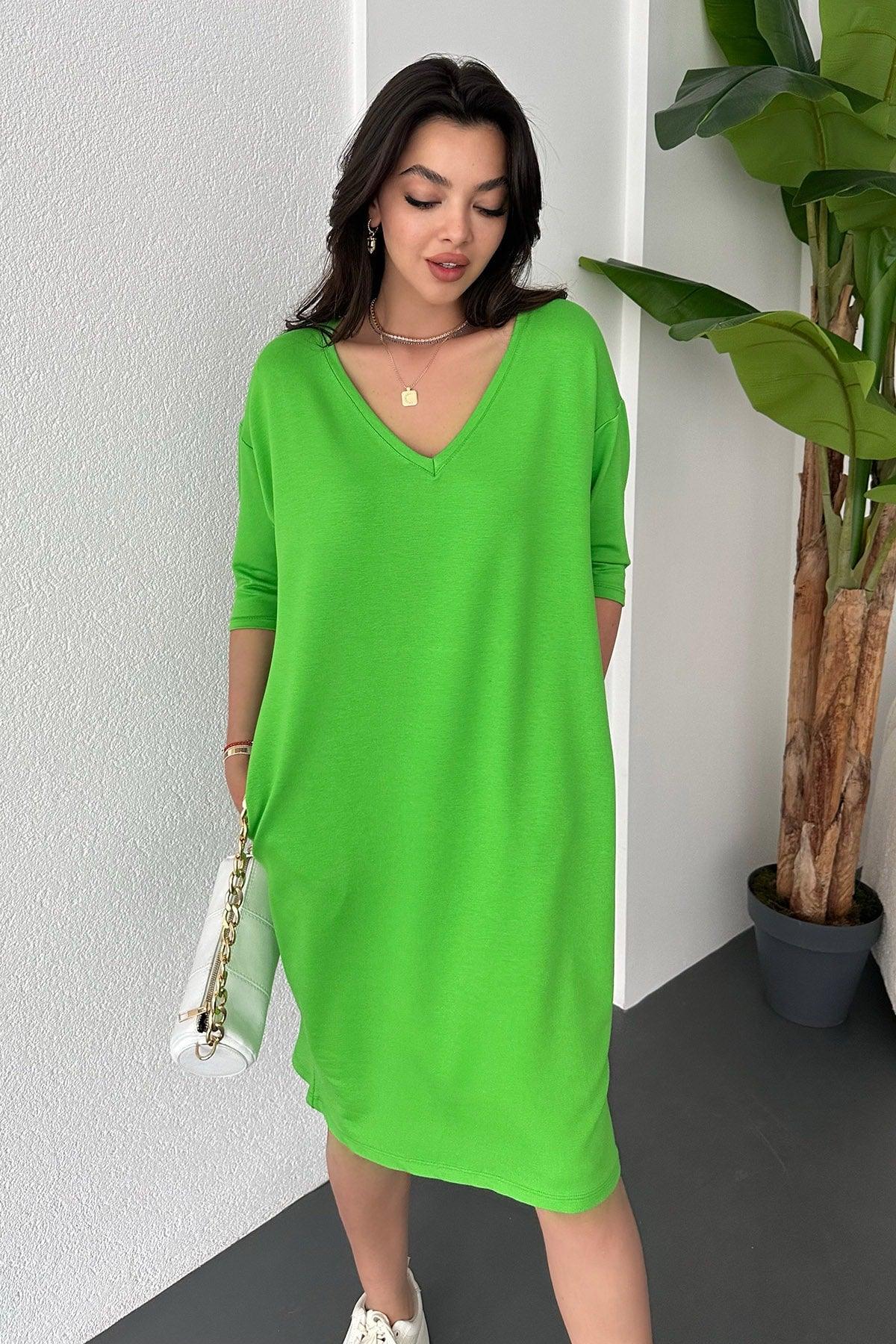 V Neck Midi Length Loose Dress - Swordslife