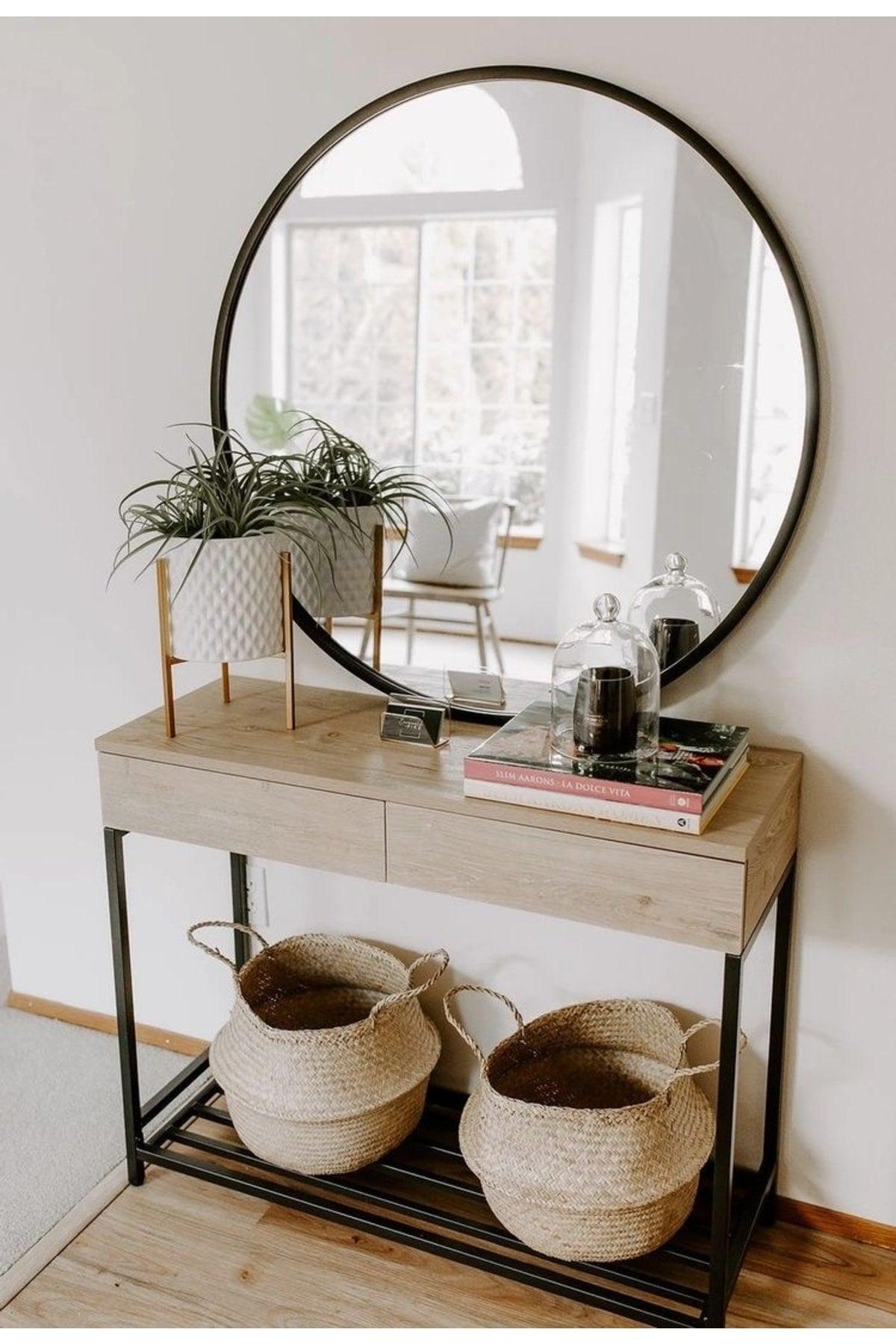 Metal Black Decorative Round Mirror Diameter 80 Cm - Swordslife