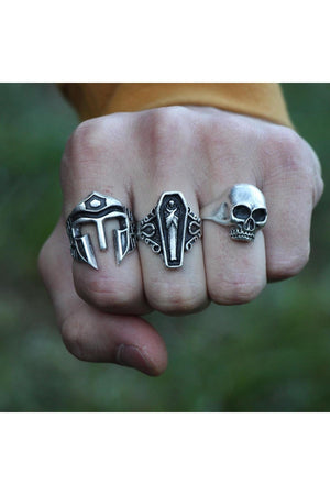 Antique Silver Plated Adjustable Model 3 Piece Men'S Ring Set