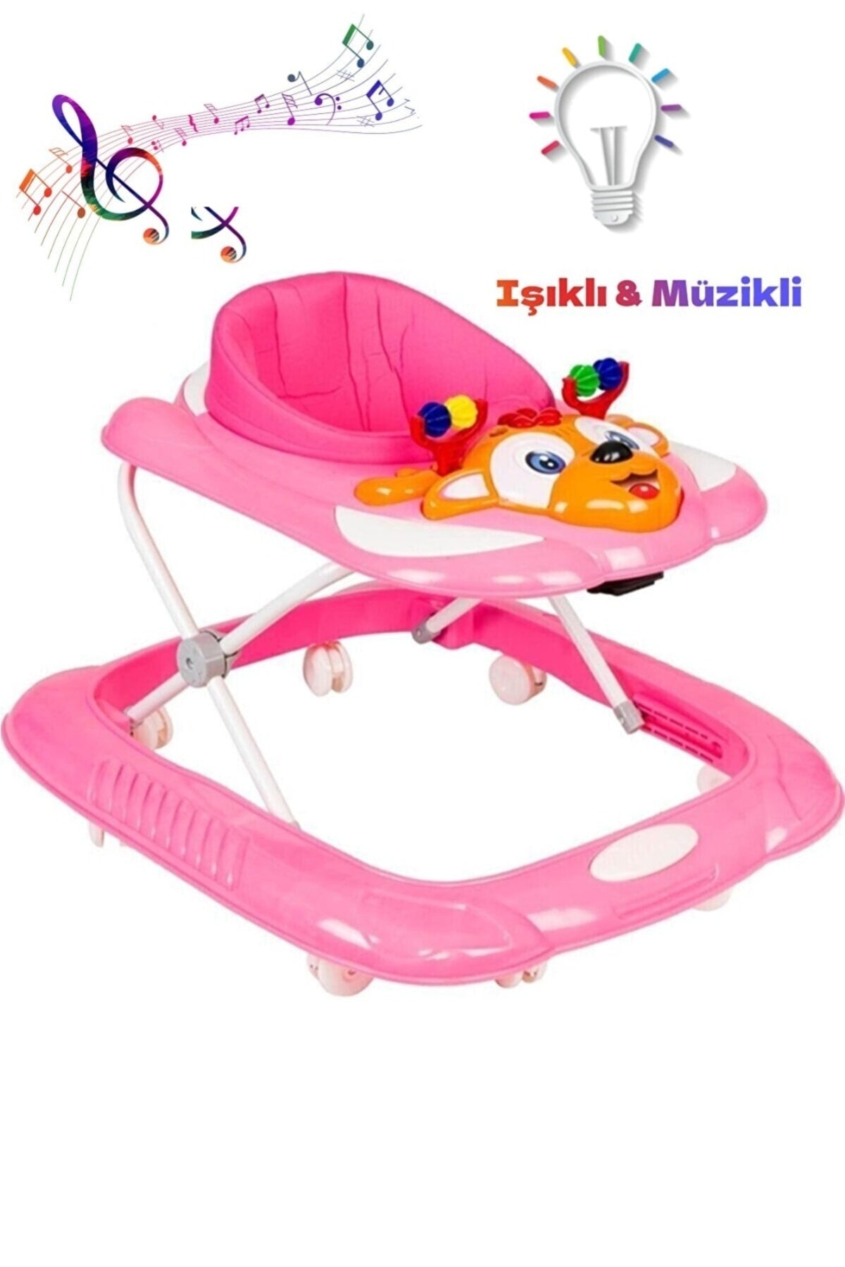3 Levels Colorful Lighted Walker Dido Musical Baby Walker Baby Spider Non-Tilting Walker Pink