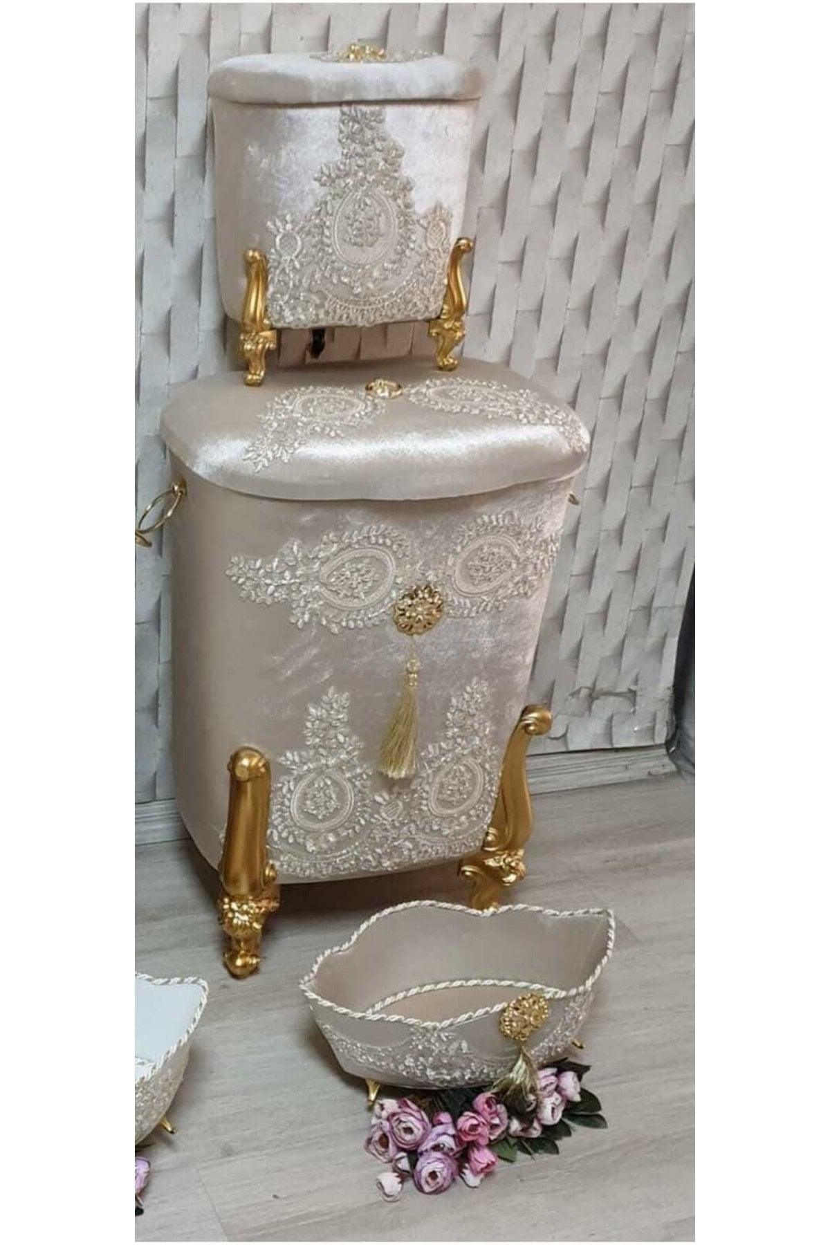 Velvet Dowry Lacy Bathroom Dirty Laundry Basket Set - Swordslife