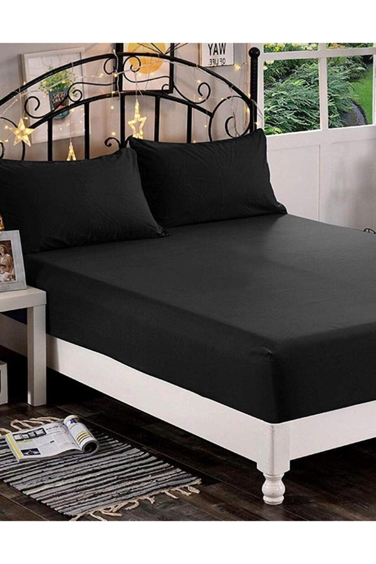 Double Elastic Bed Sheet + 2 Pillow Cases 160x200 Black - Swordslife