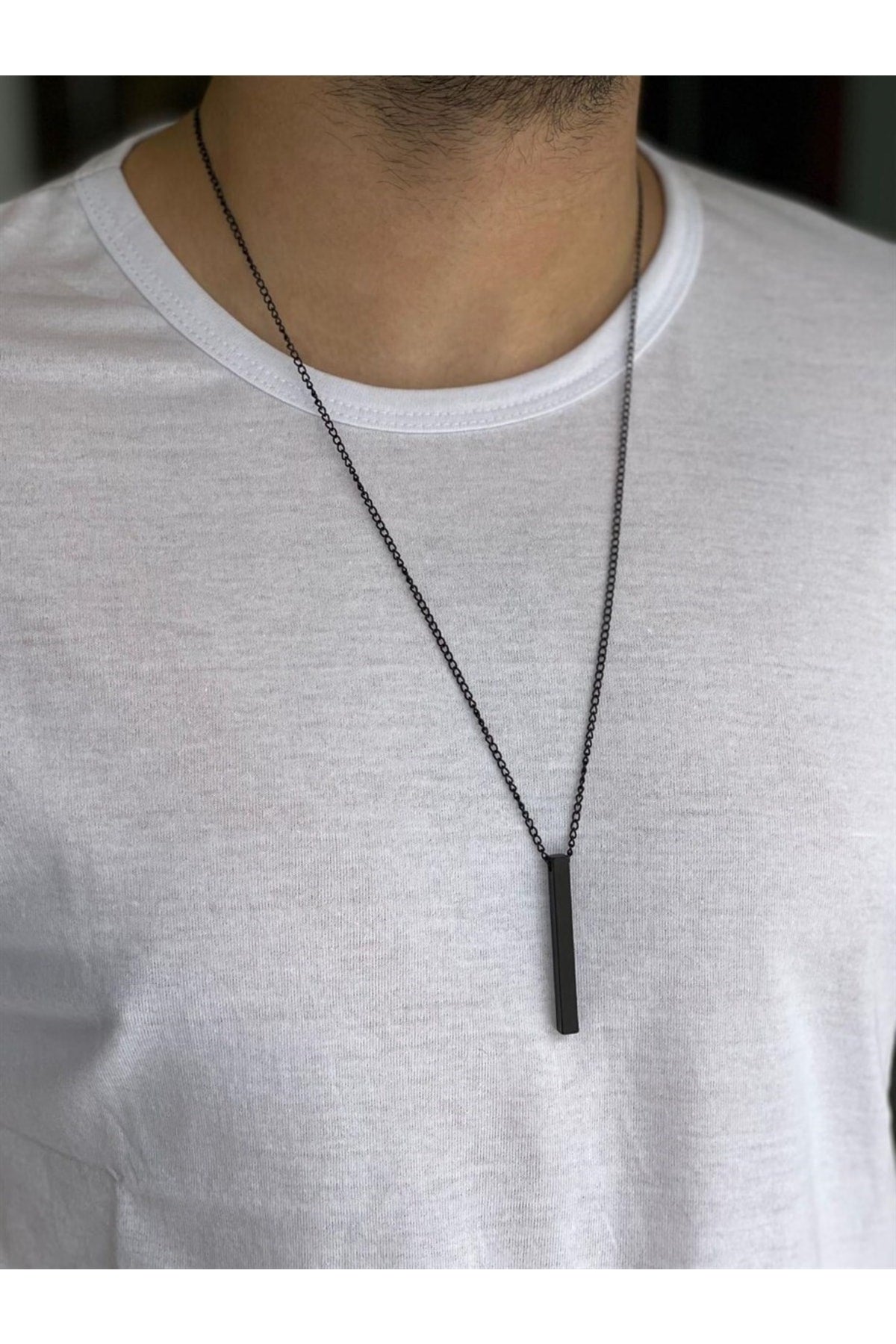 Murat Boz Necklace Men'S Rectangle Black Necklace 70Cm