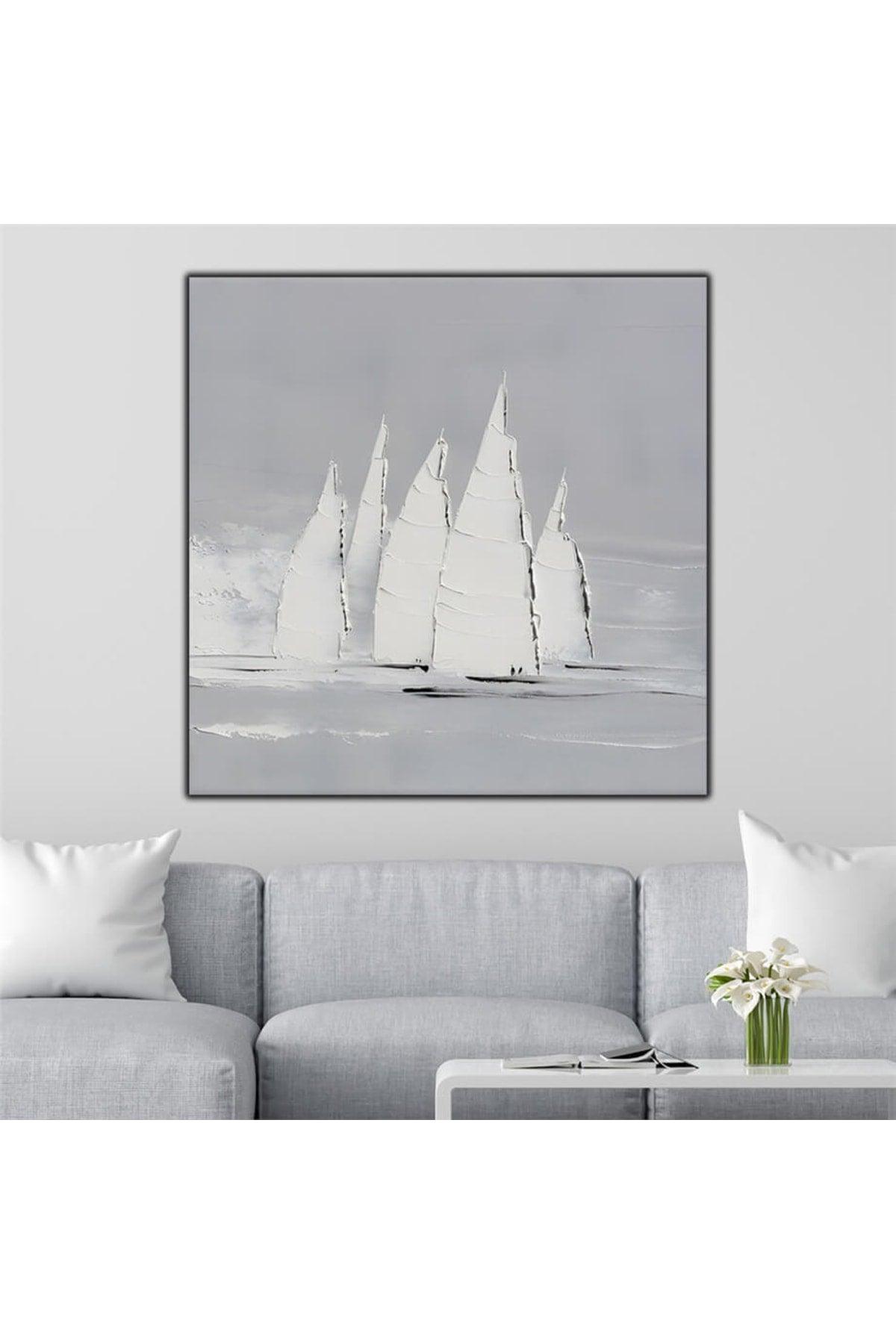 Abstract White Sailing Ships Oil Painting Textured Painting - Swordslife