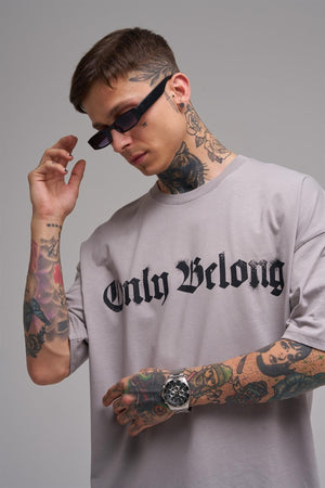 Unisex Plus Size Only Belong Printed Cotton T-Shirt Gray