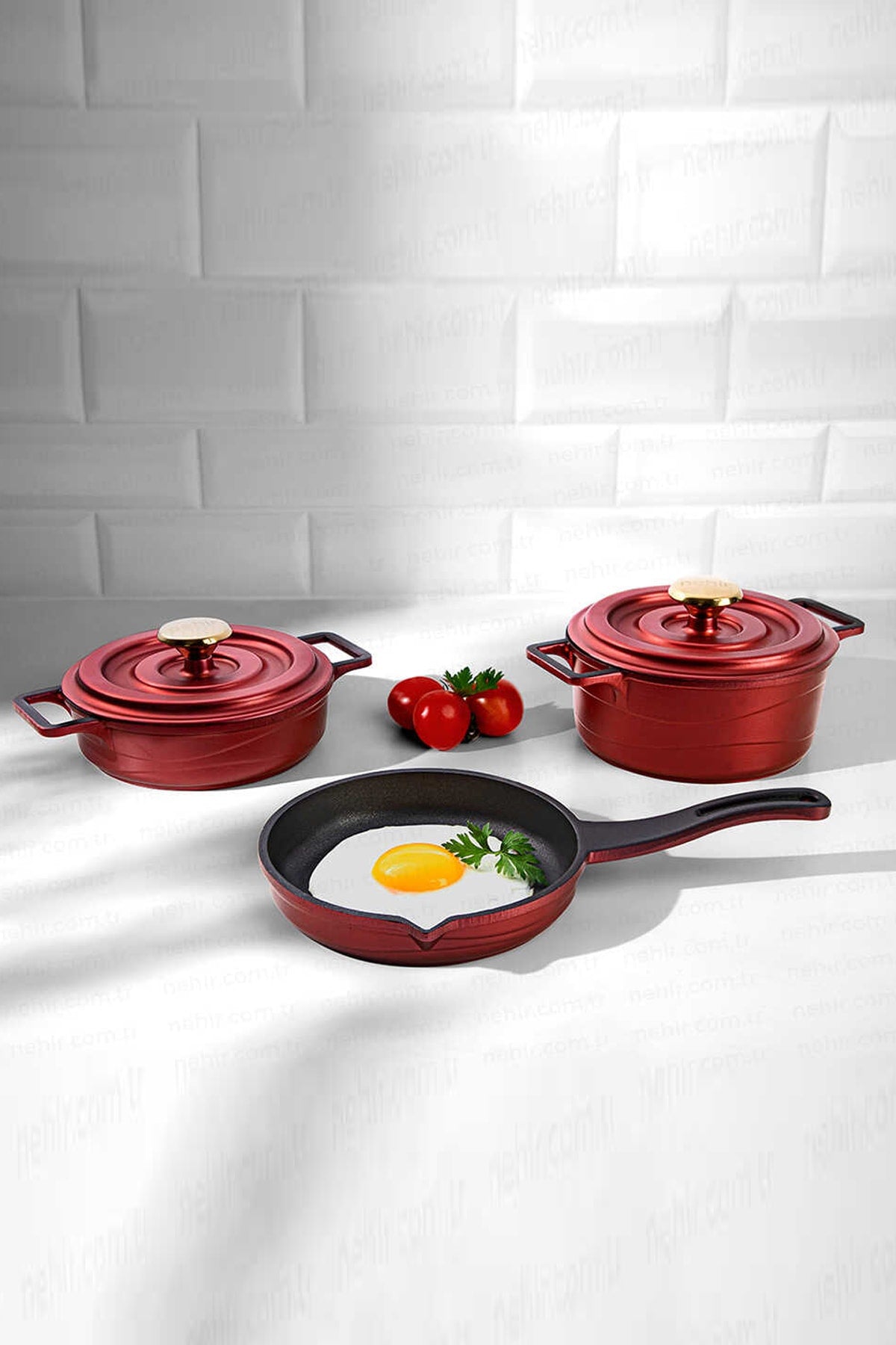 Cast Aluminum 5 Piece Baby Mini Cookware Set Claret Red