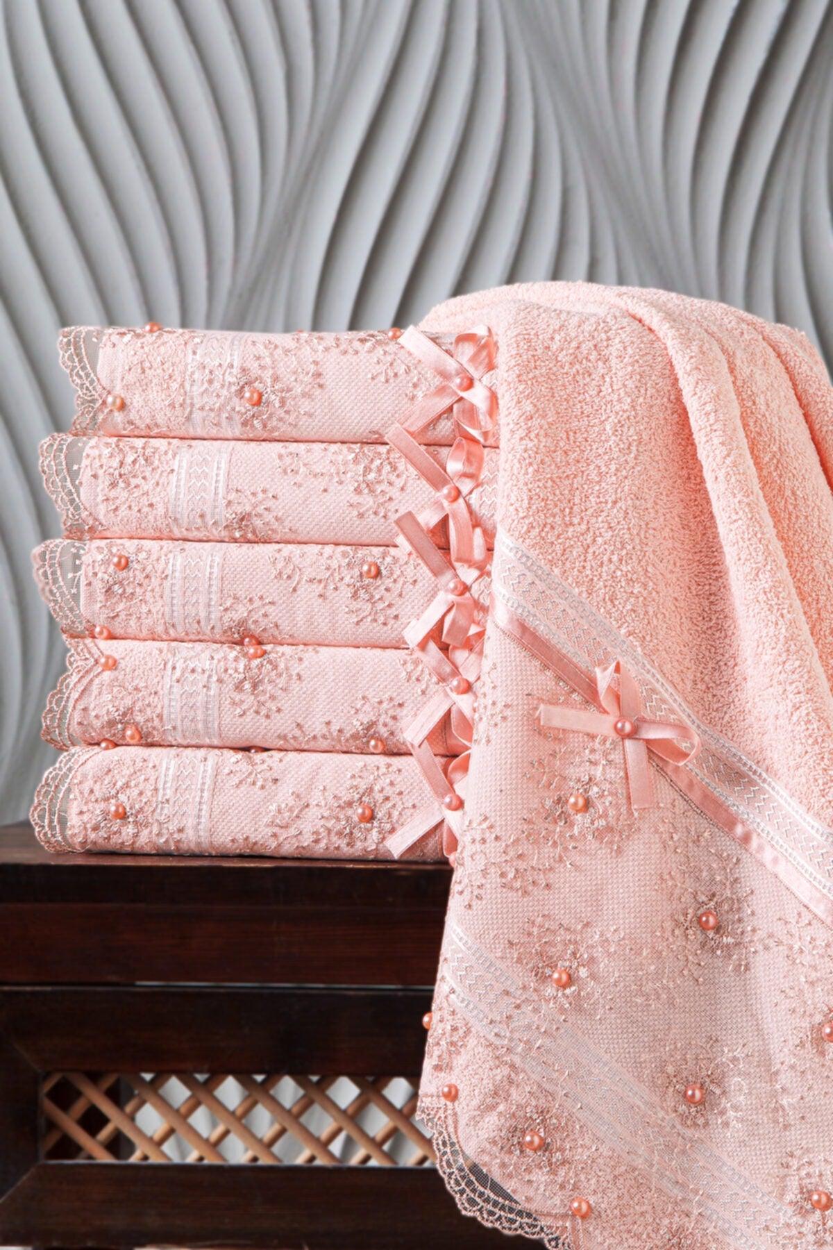 100% Cotton Beaded Guipure 6 Pcs Towel 50x85 - Swordslife