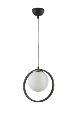 Nina Modern Metal Black Color Ring Closed White Glass Single Chandelier