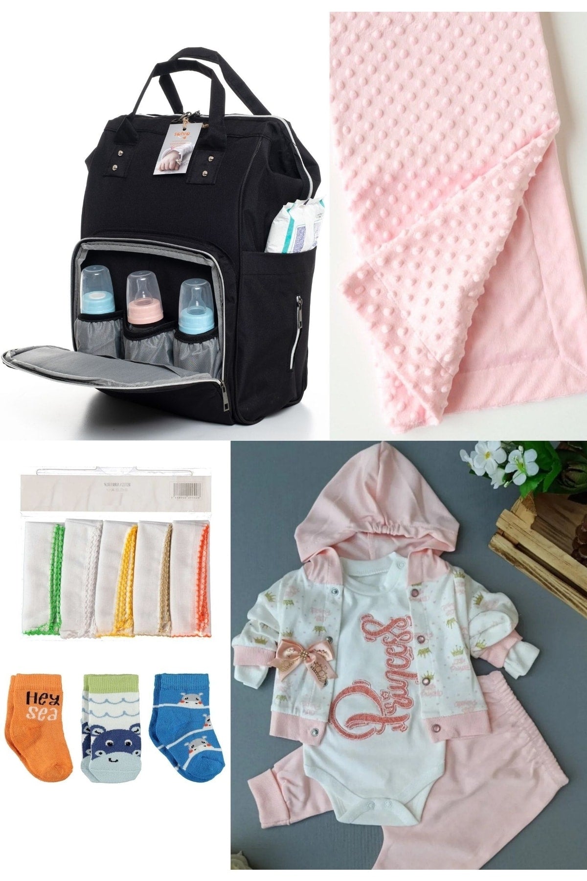 5 Piece Maternity Set (Baby Care Backpack, Hospital Exit, Chickpea Blanket, 10 Wipes and 3 Socks)