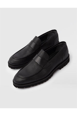 Dagrun Genuine Printed Leather Men'S Black Casual Shoes