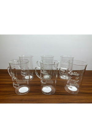 99Online Borosilicat Suitable For Hot And Cold Use Printed And With Handle 350Ml 6 Latte Glasses