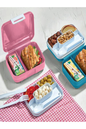Blue 2-Layer Compartment Lockable Lunch Box And Spoon Set Snack Bread Storage Container