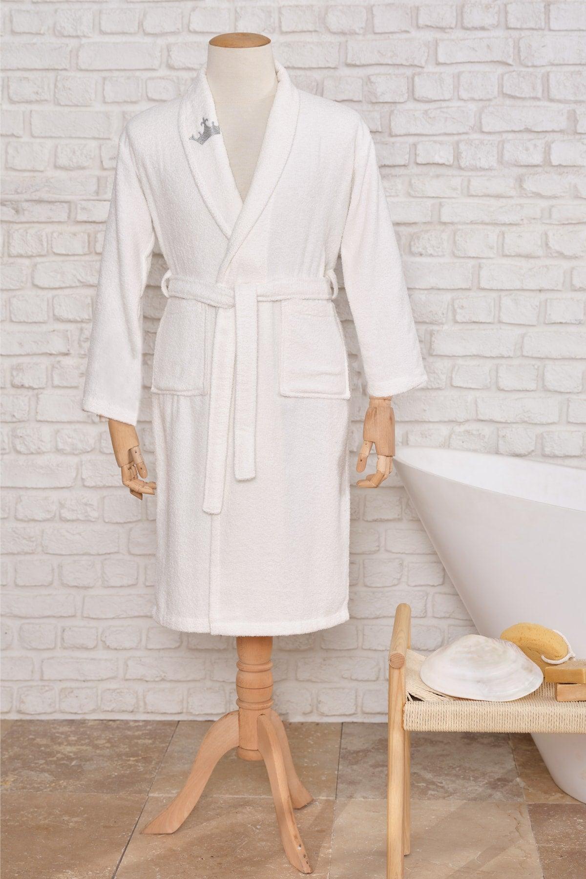 King Embroidered Offwhite 100% Cotton Men's Bathrobe L/xl - Swordslife