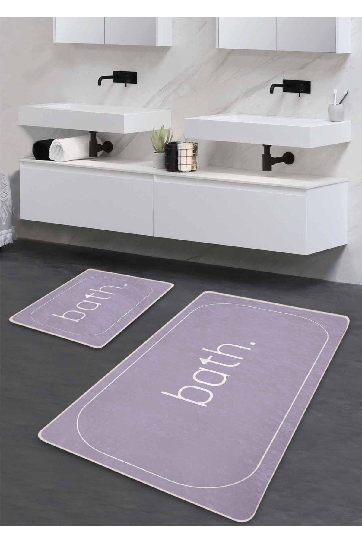 Non-Slip Base Washable Double Bath Mat - Lila Bath Patterned 60*100 Cm - 50*60 Cm - Swordslife