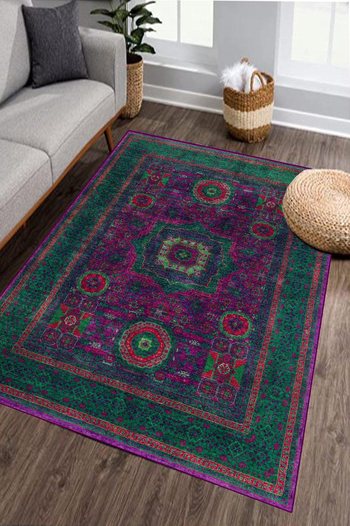 Traditional Pattern Washing Machine Washable Ethnic Rug Purple - Swordslife