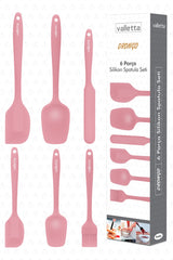 Drongo Heat Resistant Fireproof Non-Stick Silicone Spatula Set 6 Pieces Pink