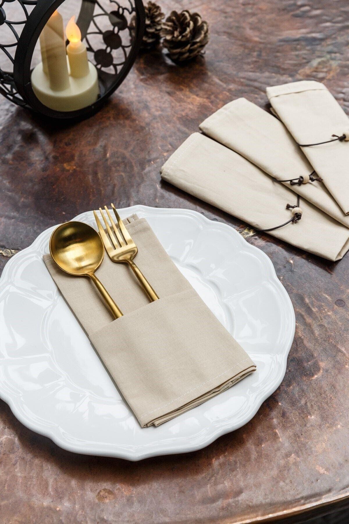 Pack Beige Cotton Fabric Service Serving Napkin - Swordslife