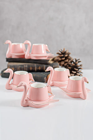 Swan 12 Piece Coffee Cup Set For 6 Persons Pink 70 Cc