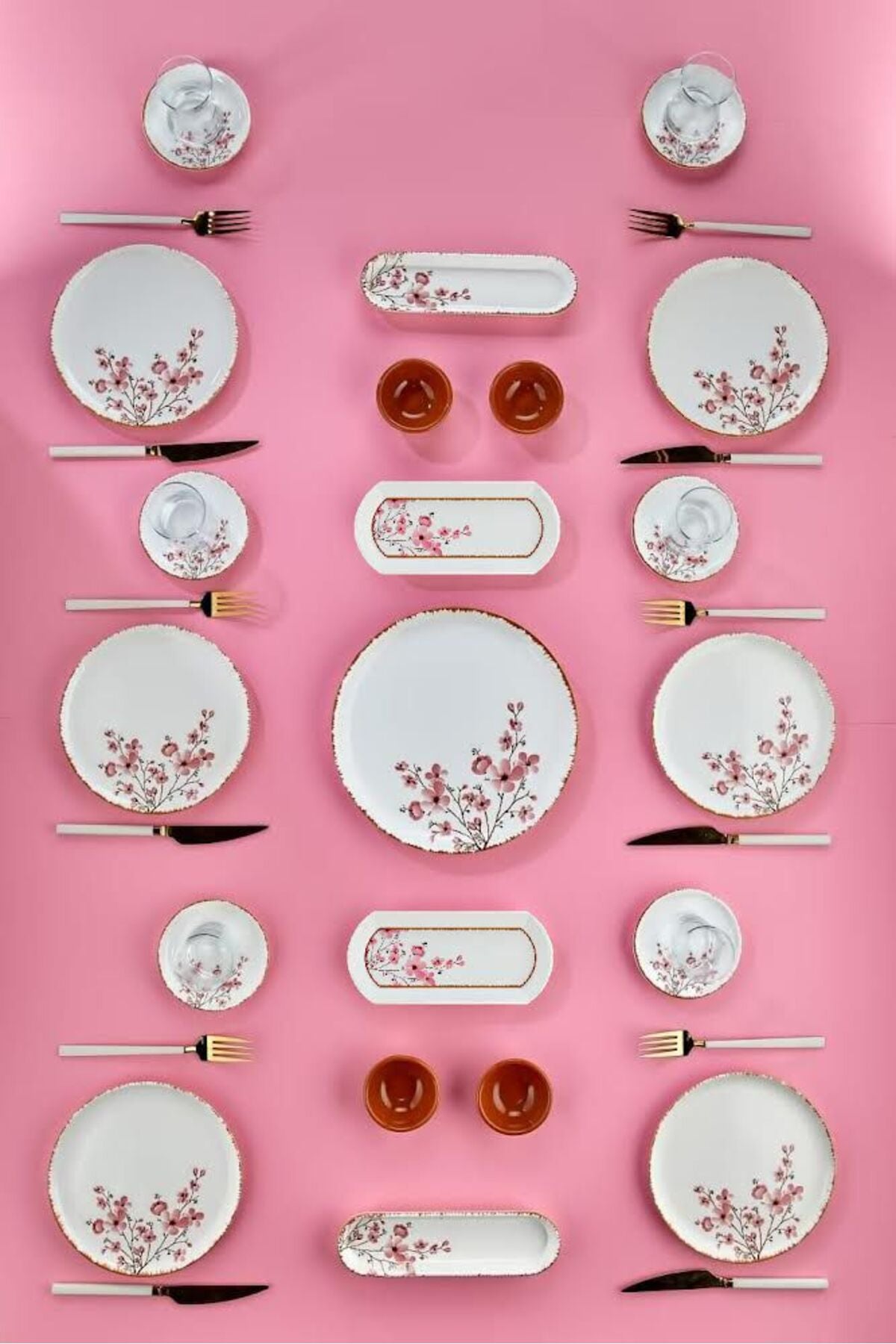 Lux Ceramic Handmade 6 Person 21 Piece Sakura Blossom Breakfast Set, Set