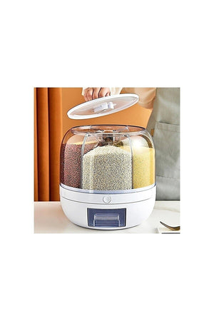 Dry Food And Pulses Organizer 360° Rotatable 6 Compartments Airtight Storage Container 6 Lt.