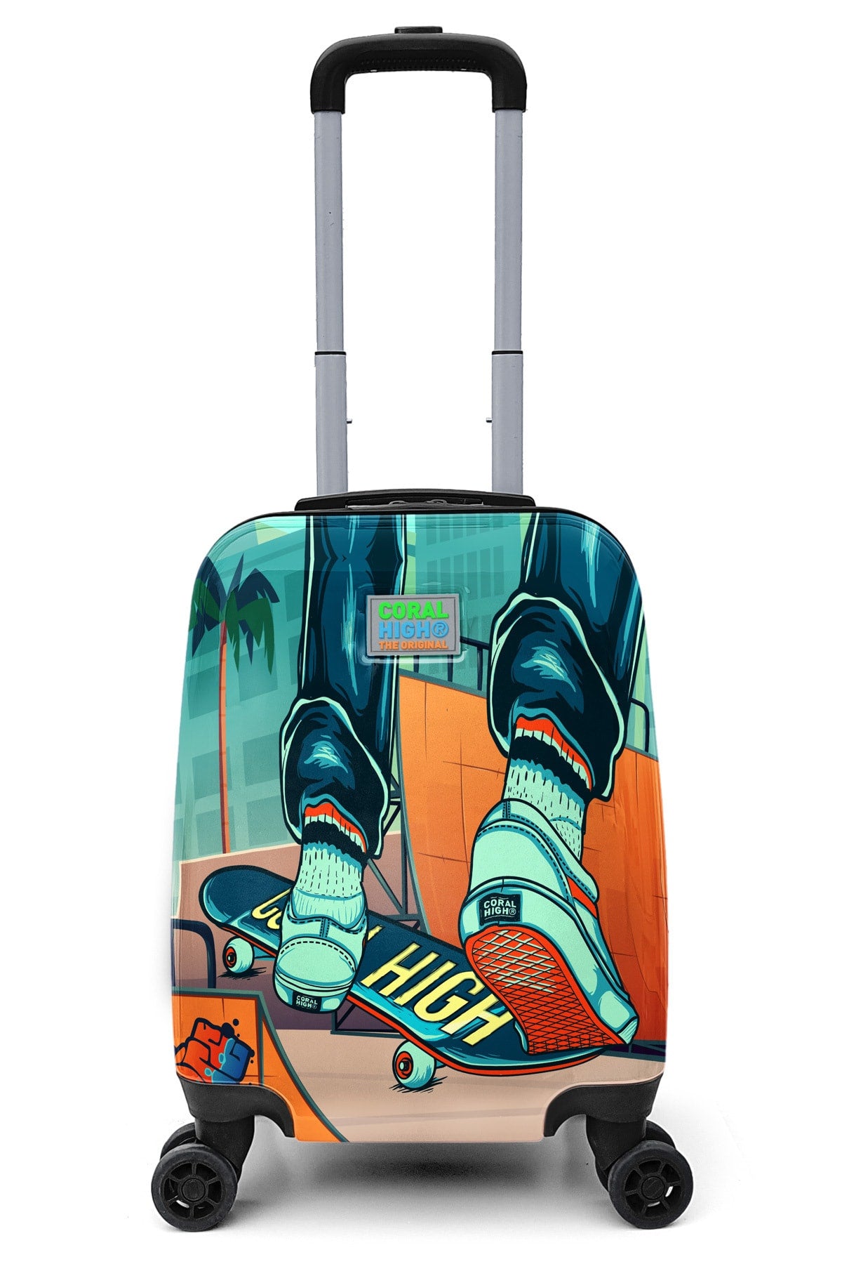 Kids Indigo Neon Orange Skateboard Patterned Child Suitcase 16742