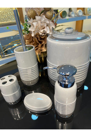 Ceramic 5 Pcs Bathroom Set Liquid Soap Dispenser Toothbrush Holder Trash Can Toilet Brush - Swordslife