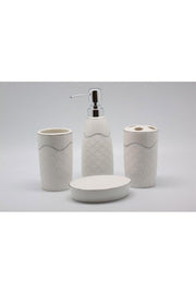 4 Pcs Ceramic Bathroom Liquid Soap Dispenser Set 4 Piece Set White Daisy 426 - Swordslife