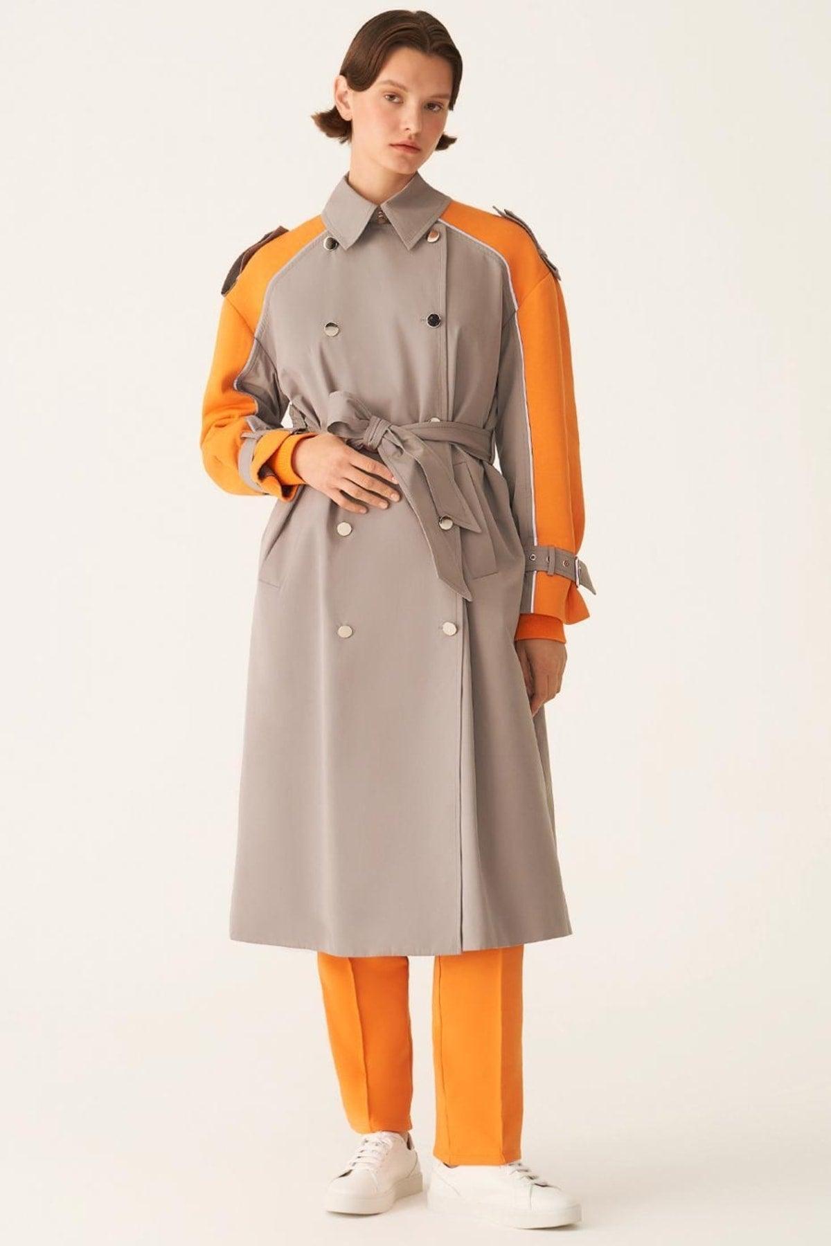 Gelder Cotton Blend Color Block Gray Trench Coat - Swordslife