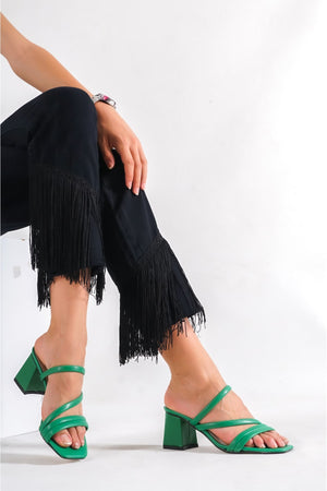 Women'S Green Heeled Slippers Sandals Ba20888