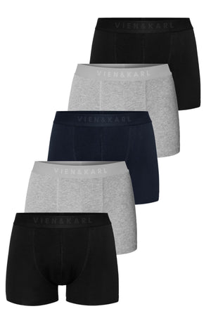 Men'S Black Gray Navy Blue Package Plain Lycra Boxer Shorts 5-Pack