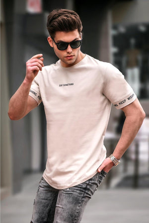 Men'S Beige Basic Men'S T-Shirt 4461