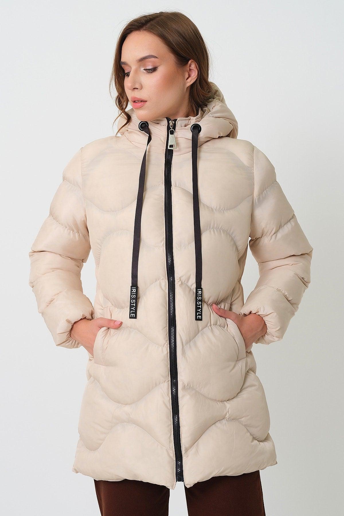 Women's Stone Hooded Cord Detailed Inflatable Coat - Swordslife