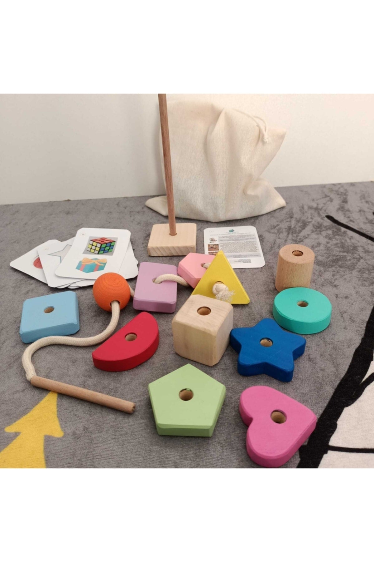 Montessori Hide Bag And Rope Geometric Shapes Binary Educational Card Game