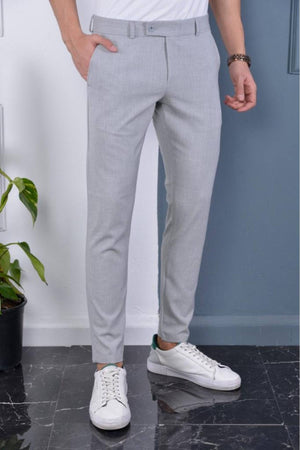 Men'S Gray Color Italian Cut Quality Flexible Lycra Ankle Length Fabric Trousers