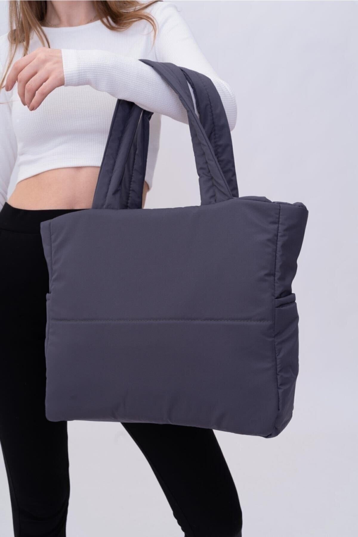 Embossed Puff Fabric Shopper Bag Napoli Anthracite
