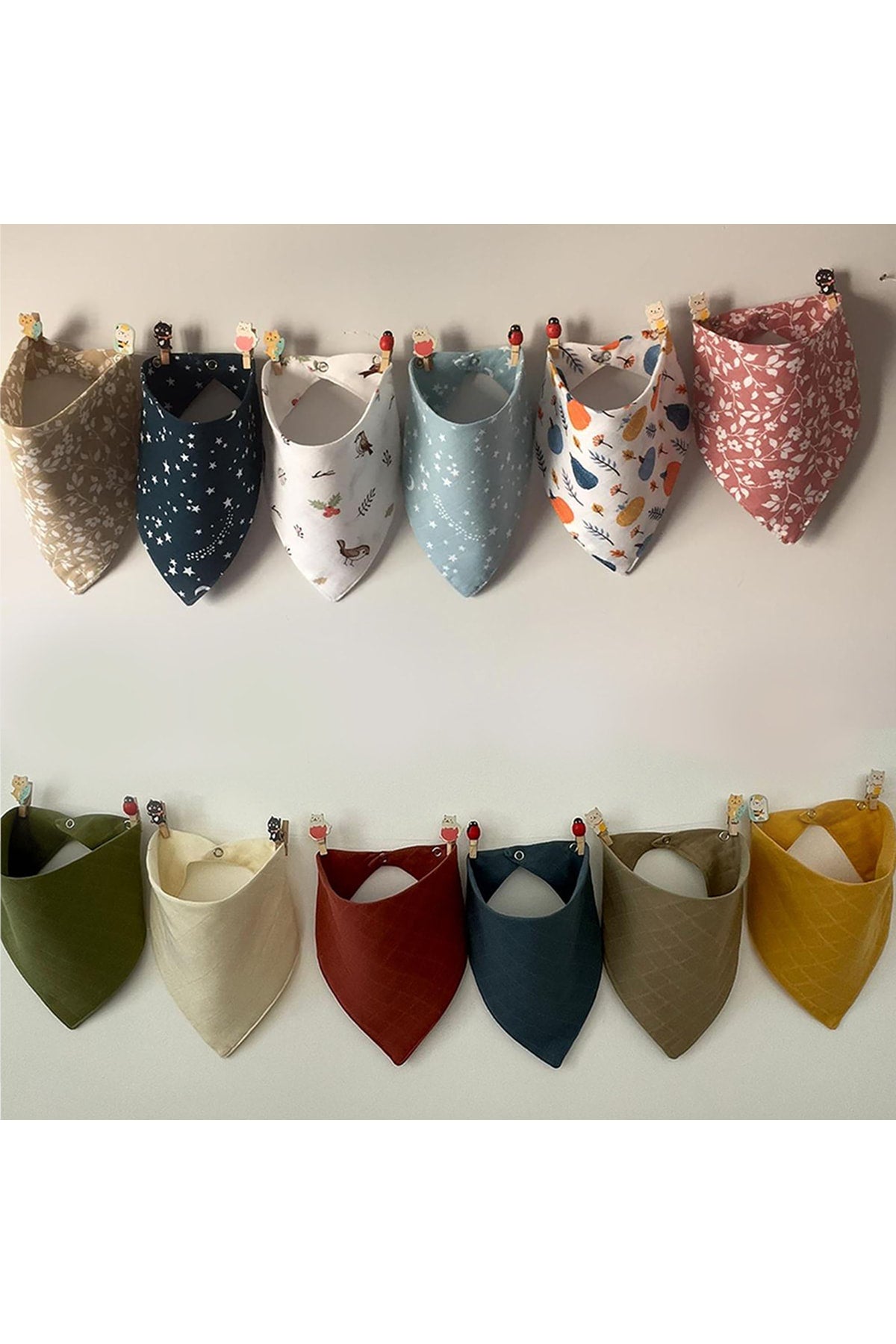 (12 Pcs) Run Baby 100% Organic Cotton Double Layer Muslin Fabric With Two Snaps Baby Drooling Bib & Scarf