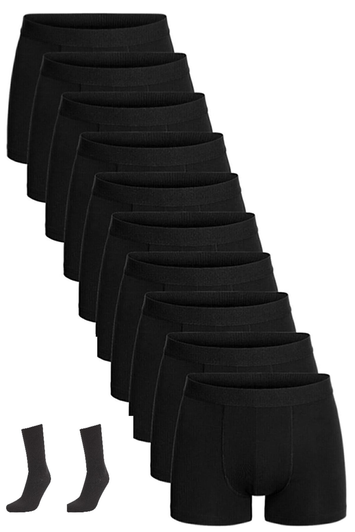 10 Pcs Cotton Lycra Boxer 1 Pair Black Long Socks Gift