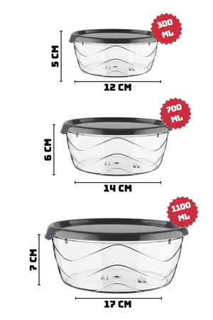 Round Storage Container Set Of 12 - Suitable For Microwave/Freezer Use (300-700-1100)