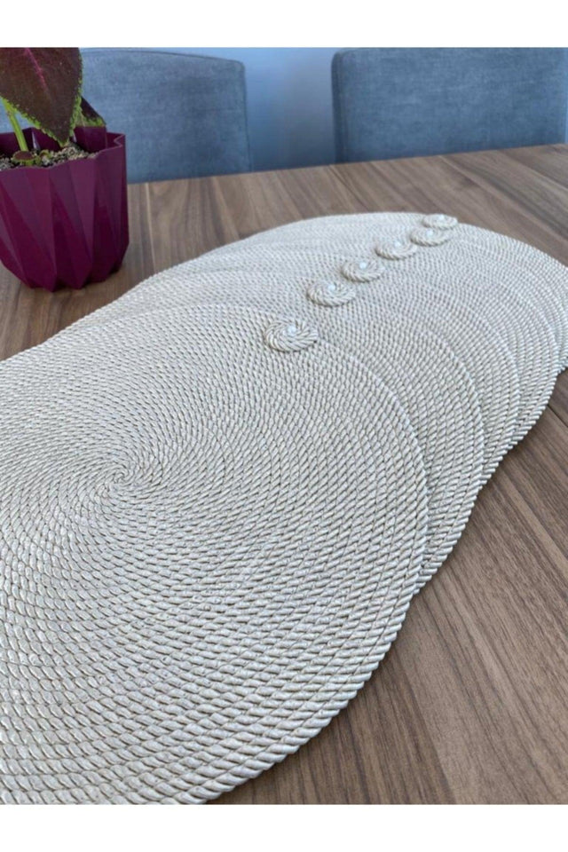 Placemat Runner Supla 6 Pieces Cream Color Cord Straw Knitted Plate Base Fireproof, Hand Washable - Swordslife